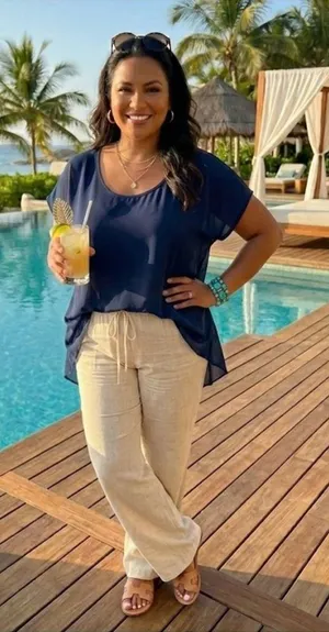 Forever 21+ Navy Blue Resort Chiffon Blouse | Twisted Back Detail | Size 1X thumbnail 1