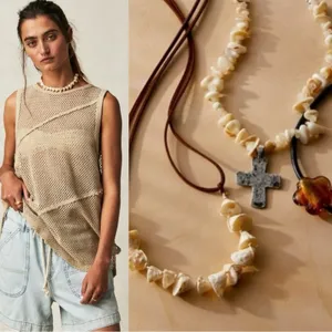 Free People Heatwaves Choker in Top Shell NWT Shells Leather Suede Bohemian thumbnail 4