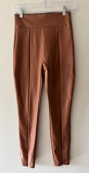 Abercrombie Faux Vegan Leather Leggings Ankle Zip, Camel‎ color thumbnail 1