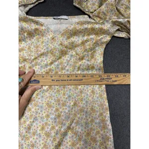 Zara satin effect mini dress puff sleeve‎ M Floral Satiny thumbnail 8