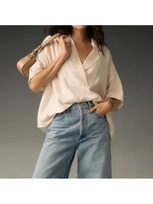 NWT Anthropologie Dylon Short-Sleeve Wide Placket Top Blouse Women’s Large P thumbnail 15