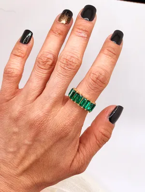 Boutique Gold Ring Green Baguette Cut Stones thumbnail 4