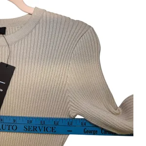 Lulus Beige Black Colorblock Ribbed‎ Cutout Long Sleeve Midi Dress Small NWT thumbnail 6