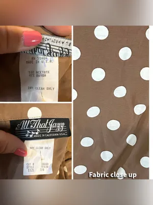 Vintage 1990'S All That Jazz Brown & White Polka Dot Print Dress W/Belt (8) thumbnail 11