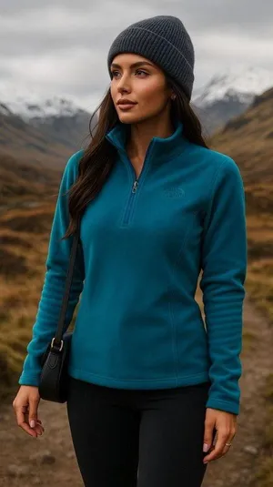 North Face Fleece Pullover Granola Teal Hiking Outdoor Alpine Cozy Autumn Winter thumbnail 1
