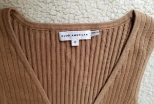 GOOD AMERICAN Sleeveless Rib Knit Tie Waist Midi Dress Taupe Tan Size 2 M thumbnail 9