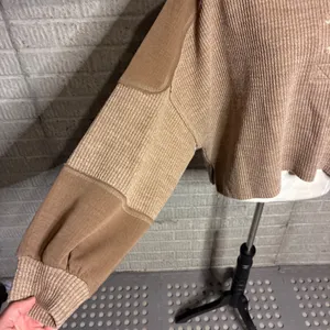 Blu Pepper Brown Waffle Knit Henley Colorblock Long Sleeve Top M thumbnail 3