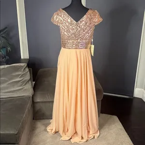 Women’s Full Length Prom Formal Dress Sequined V-Neck Bodice SideZip Size 12 NEW thumbnail 5