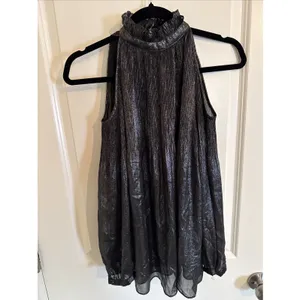 Lauren Ralph Lauren Black Metallic Cold Shoulder Blouse Accordion‎ Plissé Small thumbnail 3