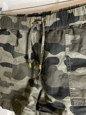 GBG Guess Linen Blend Camo Drawstring Utility Shorts woman’s Size M thumbnail 4