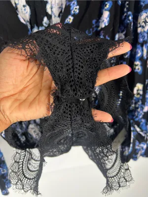 Free People‎ Black and Blue Floral Tie-Front Bodysuit thumbnail 5
