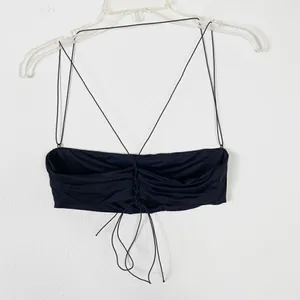 White Fox Boutique Black Strappy Criss Cross Lace Up Back Crop Top Bralette Sz L thumbnail 2