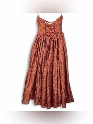 Lulus Women’s Sleeveless Analeia Rust Jacquard Lace-Up Midi Dress Size Medium thumbnail 16