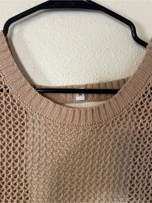 Sleeveless Knit Mesh Cover Up Dress in Taupe thumbnail 2