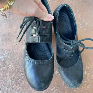 Born retro leather black heeled lace up clogs sz 8 thumbnail 6