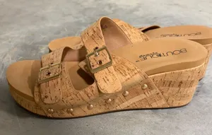 Boutique by Corkys Twinkie Cork Wedge Sandals Buckle Straps Tan Women 10 thumbnail 1