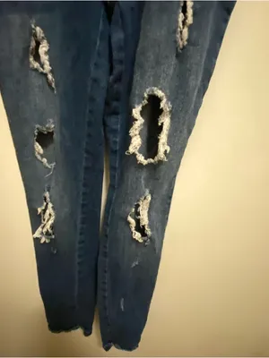 I&M Jeans Womens Dark Blue Wash Denim Overalls Pants S Small 29” Distressed thumbnail 5