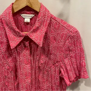 Vintage 90’s-y2k pink white embroidered crinkle short sleeve scallop hem blouse thumbnail 9