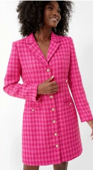 Pomander Place Magenta Tweed Stacie Houndstooth Pink Dress Tuckernuck Small S * thumbnail 1