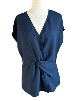 Express Blue V-Neck Cap Sleeve Top Women's Blouse Size Medium | 58-15 thumbnail 1