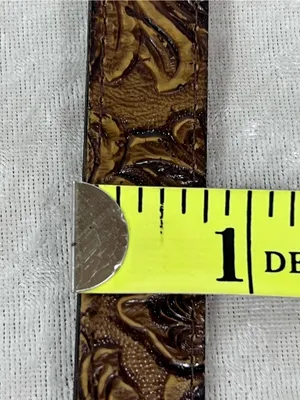 Hand-Tooled Brown Leather Western-Style Belt w/Antique Brass Buckle s/m thumbnail 6