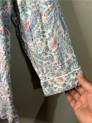 Lauren Ralph Lauren Paisley Monogram Knit Jersey Cropped Preppy Comfy Pajama Set thumbnail 5