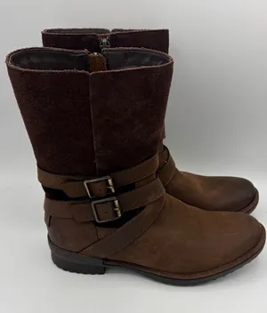 UGG Lorna brown leather and suede mid calf boot women’s 6.5 moto chic thumbnail 1