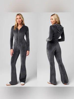 Fabletics Midnight Gray Plush Rib Hooded Jumpsuit M thumbnail 2