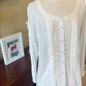 Romantic Free People ivory blouse oversized long top Womens S Button Up Lace thumbnail 5