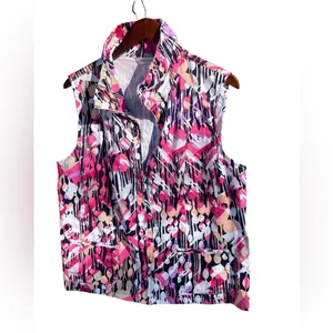 Christopher & Banks XL Pink/Black Multicolor Spring Weight zip collared Vest thumbnail 4
