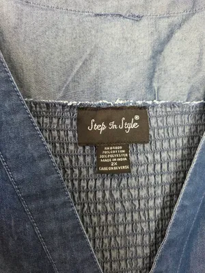 Step In Style Blue Denim Maxi Dress Culottes Wide Leg Smocked Plus Size 2X thumbnail 3