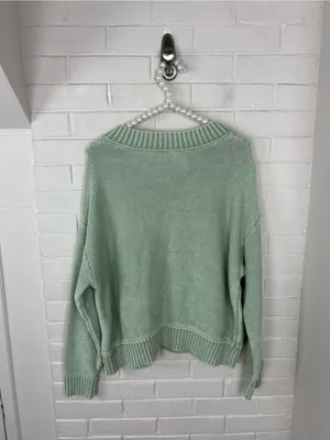 American Eagle Light Green Cotton Knit Sweater Size XS thumbnail 9