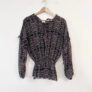 Misa Los Angeles Vera Floral Long-Sleeve Ruffle Blouse‎ Black Size Small thumbnail 4