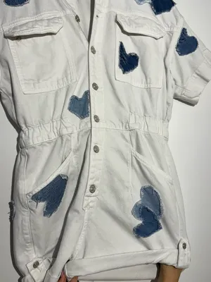 We The Free White Patchwork Denim Shortalls with Light Blue Heart Patch thumbnail 13