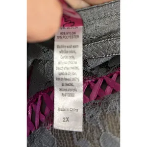 Just‎ Sexy Intimate Chemise Lingerie Coquette Gray Pink Ribbon Lace 2X thumbnail 7