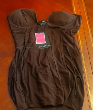 Pretty Little Thing strapless dress chocolate dress Size 14 thumbnail 1