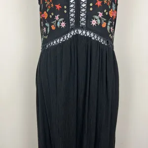 World‎ Market Dress Womens Small Medium Black Embroidered Floral Maxi Boho India thumbnail 7
