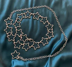 Silver Y2K Open Star Link Cutout Waist Chain Belt, Fits 21-38 Inches, X7GA1415 thumbnail 1