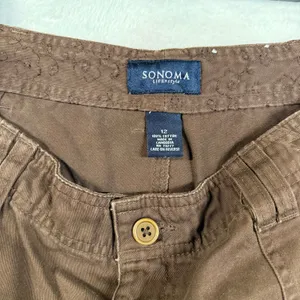 Sonoma 12 Brown Solid 100% Cotton Capri Crop Pants Utility Cargo Granola‎ Hiking thumbnail 4