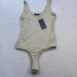 Shinestar Ribbed Tank Bodysuit Beige Nude Sleeveless Stretch Rayon Size Small thumbnail 5