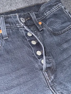 Levis Premium 501 Skinny Jeans Distressed Black Denim Button Fly High Rise 24x28 thumbnail 8