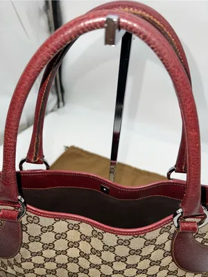 VTG Gucci Beige GG Supreme Canvas Shoulder Bag with Burgundy/Dark Red Accents thumbnail 8