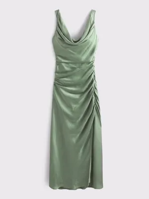 Abercrombie & Fitch A&F Satin Cowl Neck Draped Maci Dress Lush Green XL NEW $140 thumbnail 3