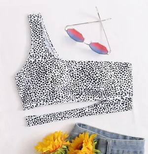 SheIn dalmation one shoulder bikini top thumbnail 1