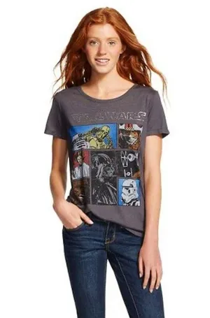 Star Wars Top Women's Medium Gray Graphic Tee Scoop Neck Dart Vader Skywalker thumbnail 2