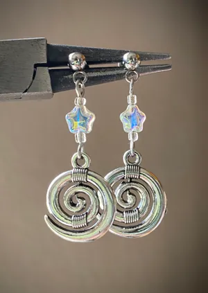 Handmade beautiful quality Czech glass star beads & swirl/spiral stainless steel dangle earrings🌀💚⭐️ thumbnail 3