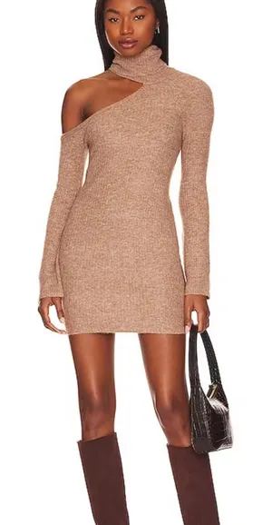 Camila Coelho Emelia in Beige Wool Blend Mini Sweater Dress Size: S thumbnail 1