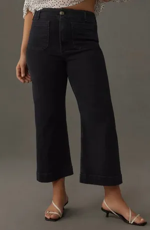 ANTHROPOLOGIE- Maeve The Colette High Rise Crop Wide Leg Jeans Black Size 29 thumbnail 1