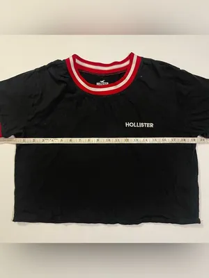 Hollister Black Cropped Logo Tee with Trimmed Collar and Cuffs size M thumbnail 4
