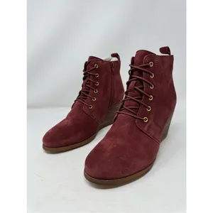 Diba Blake Suede Bootie Burgundy Ankle Boot Lace Up Wedges Size 9.5 NWOB thumbnail 3